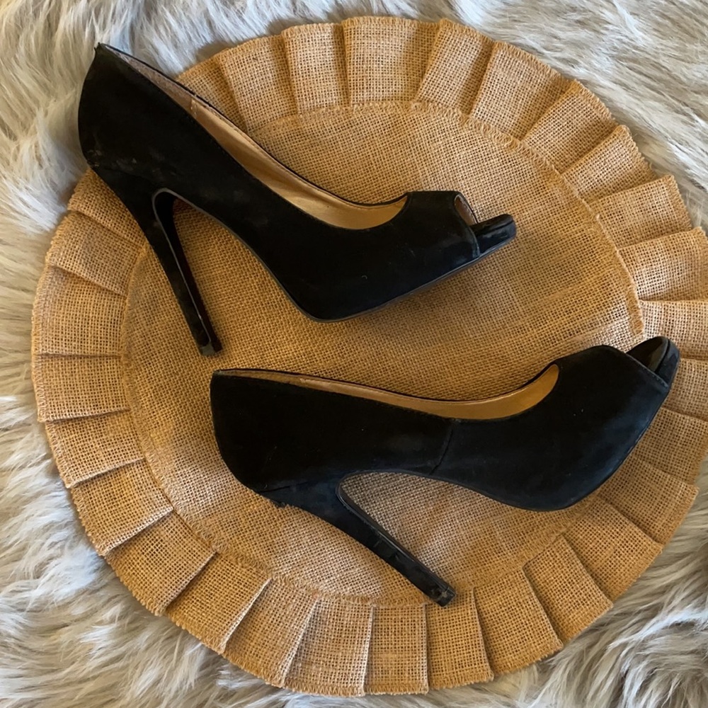 Charlotte Russe Black Velvet Peep Toe Heels